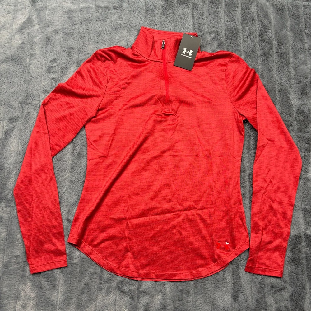 Under Armour Womens HeatGear Tech Twist 1/2 Zip Pullover Red Small 1320128-600